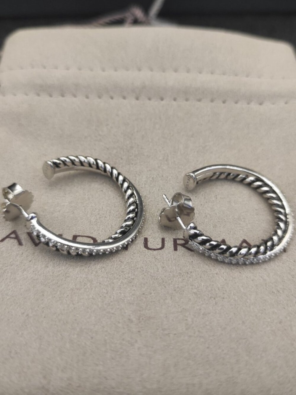 David Yurman 925 Silver Earrings with Original Pouch